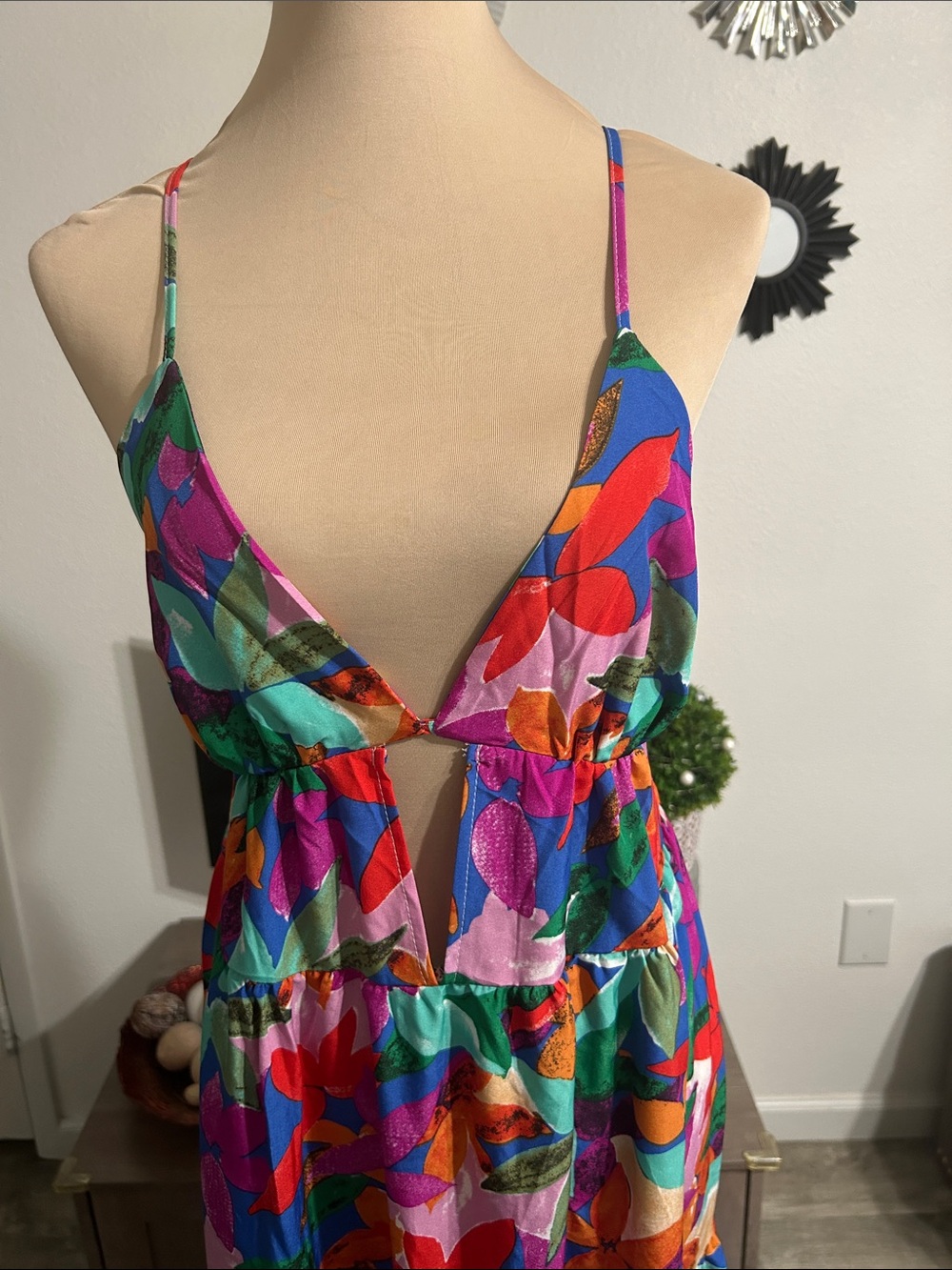 SHEIN Multicolor Tropical Print Maxi Dress - Green, Purple, Orange, Pink, Blue - Picture 5 of 6